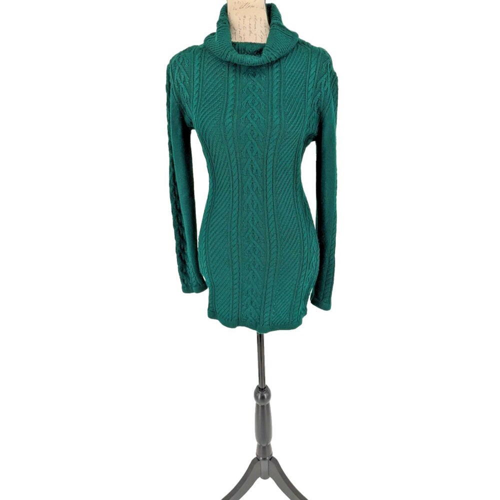 Cable Knit Sweater Tunic/Dress SIZE 6-10 Emerald Green Stretch Heavy Excellent